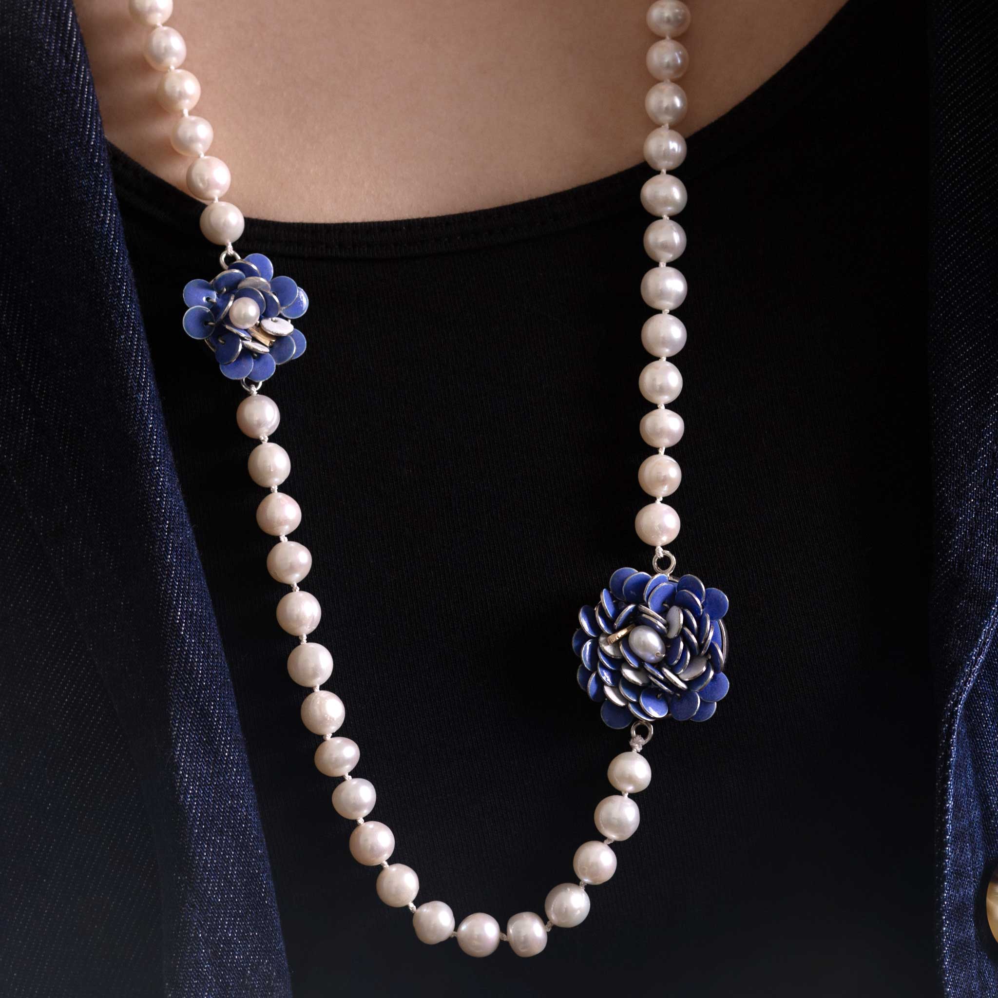 Pearl Bloom Necklace in Sterling Silver with Gold